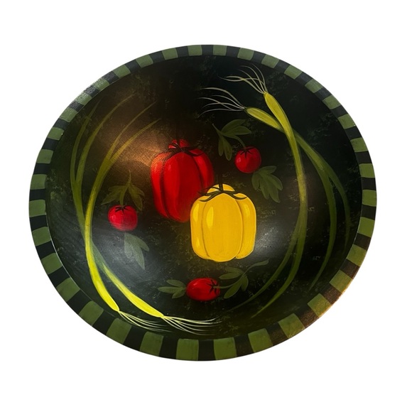 Sherwood Forest Hand Painted Wooden Bowl Vegetables Folk Art - Picture 1 of 8